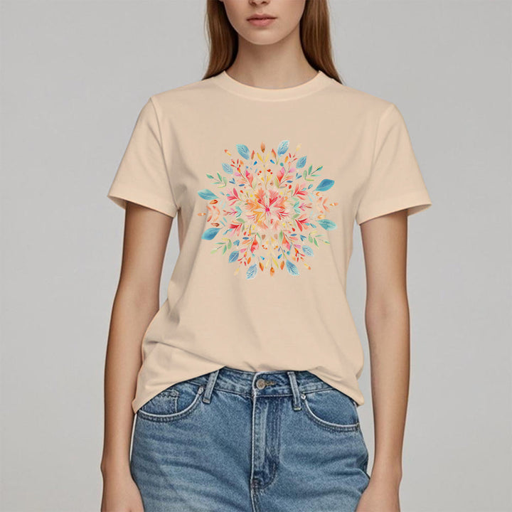 T-shirt printanier à motif floral mandala Olivenorma