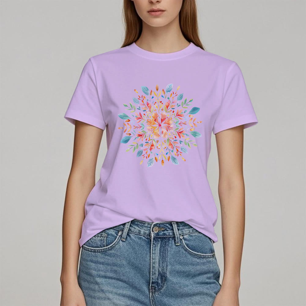 T-shirt printanier à motif floral mandala Olivenorma