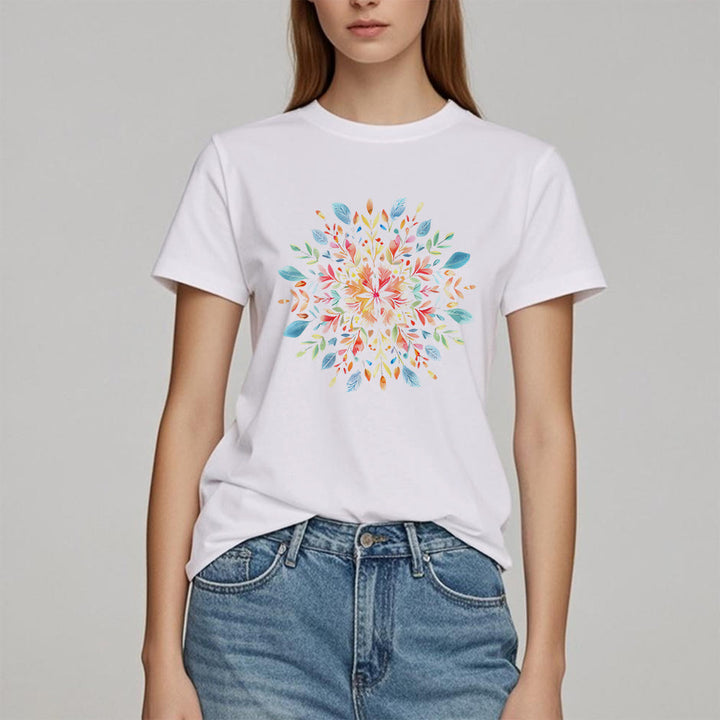 T-shirt printanier à motif floral mandala Olivenorma