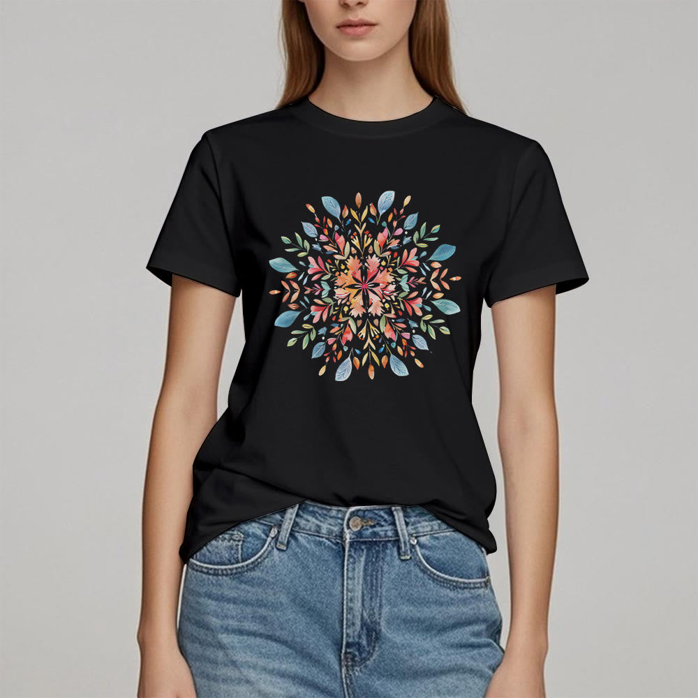 T-shirt printanier à motif floral mandala Olivenorma