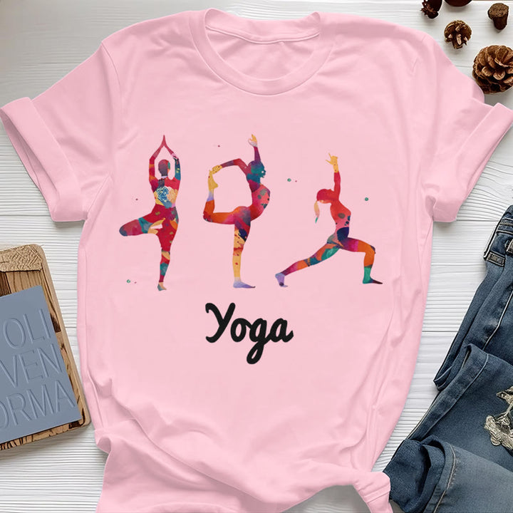 T-shirt imprimé coloré pour femme avec postures de yoga Olivenorma