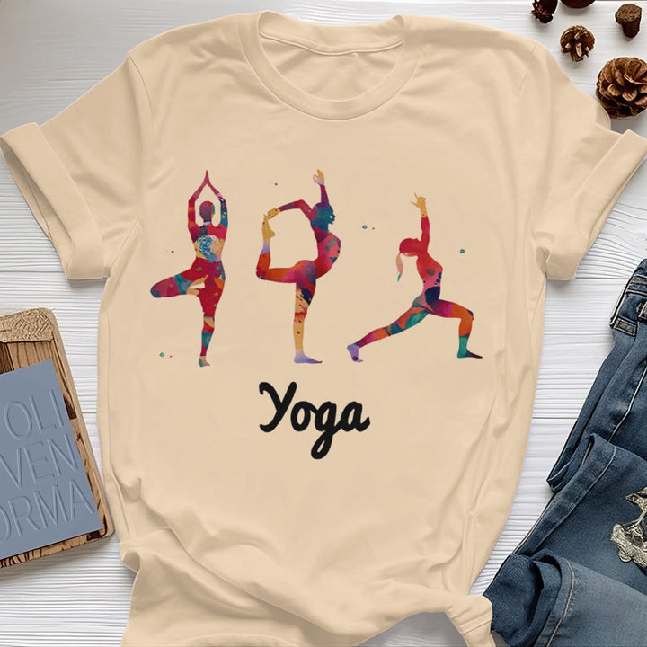 T-shirt imprimé coloré pour femme avec postures de yoga Olivenorma