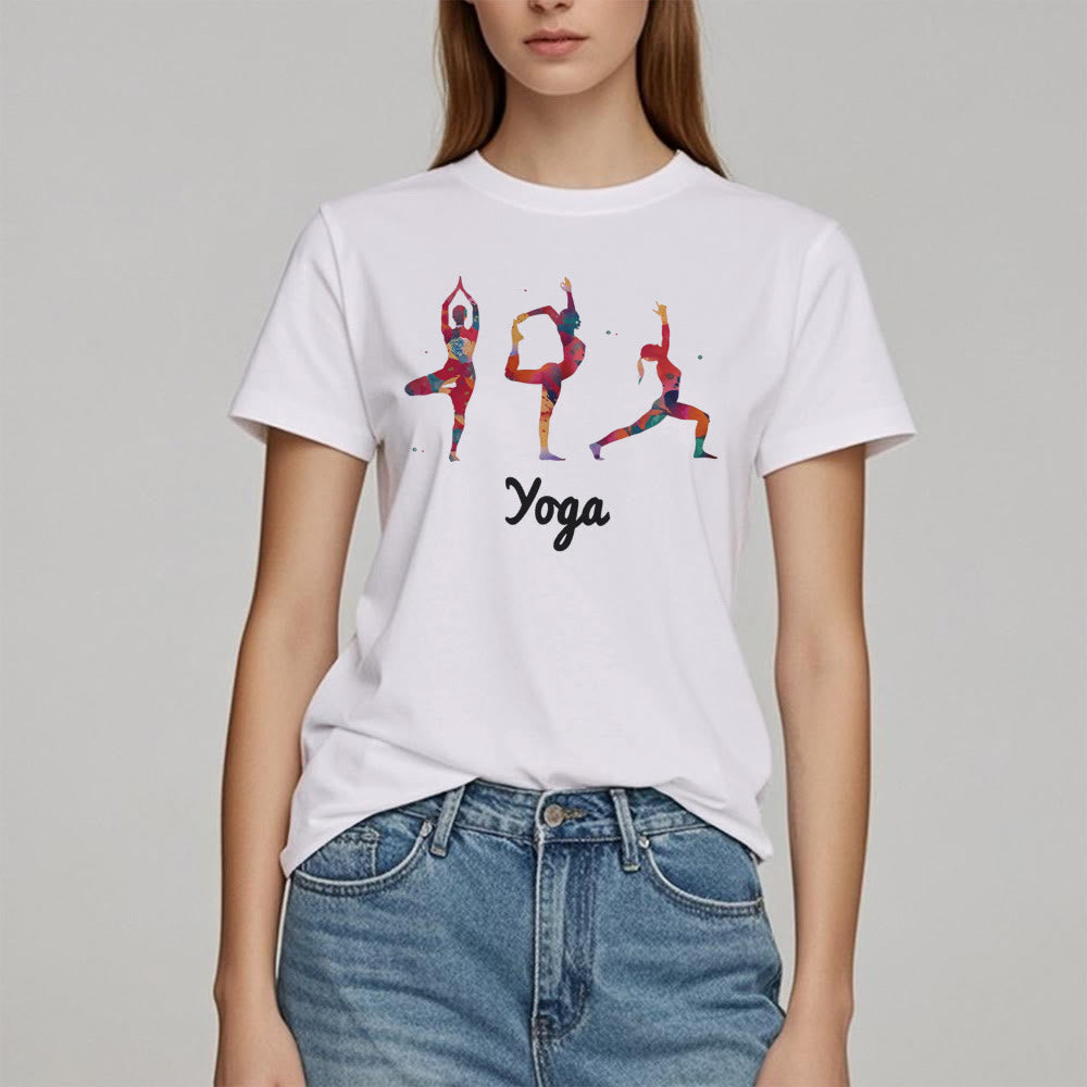 T-shirt imprimé coloré pour femme avec postures de yoga Olivenorma