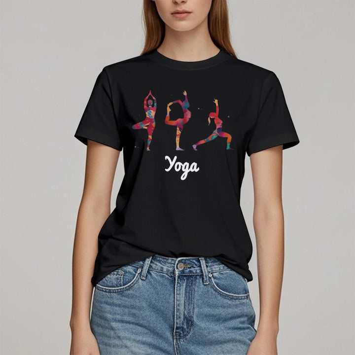 T-shirt imprimé coloré pour femme avec postures de yoga Olivenorma