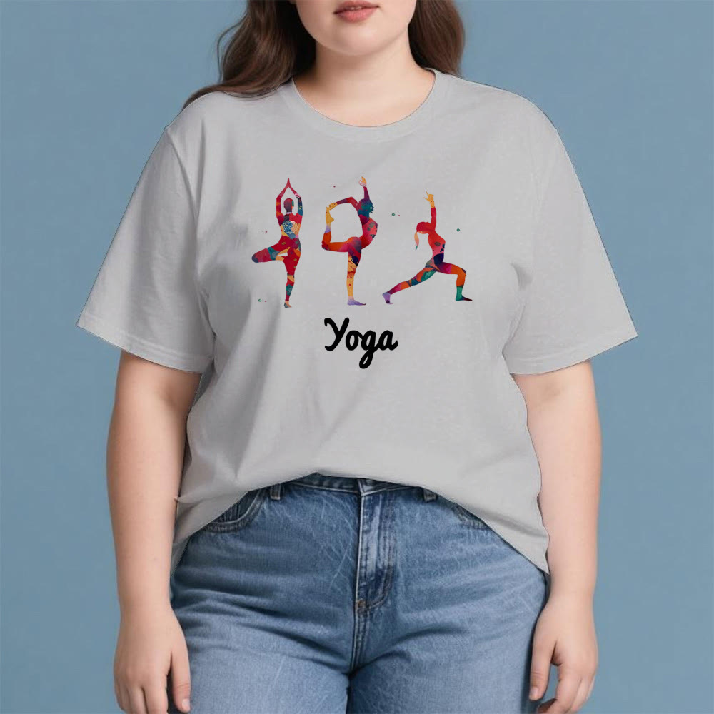 T-shirt imprimé coloré pour femme avec postures de yoga Olivenorma