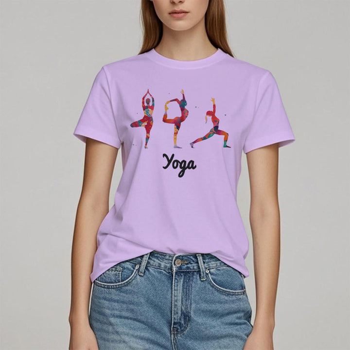 T-shirt imprimé coloré pour femme avec postures de yoga Olivenorma