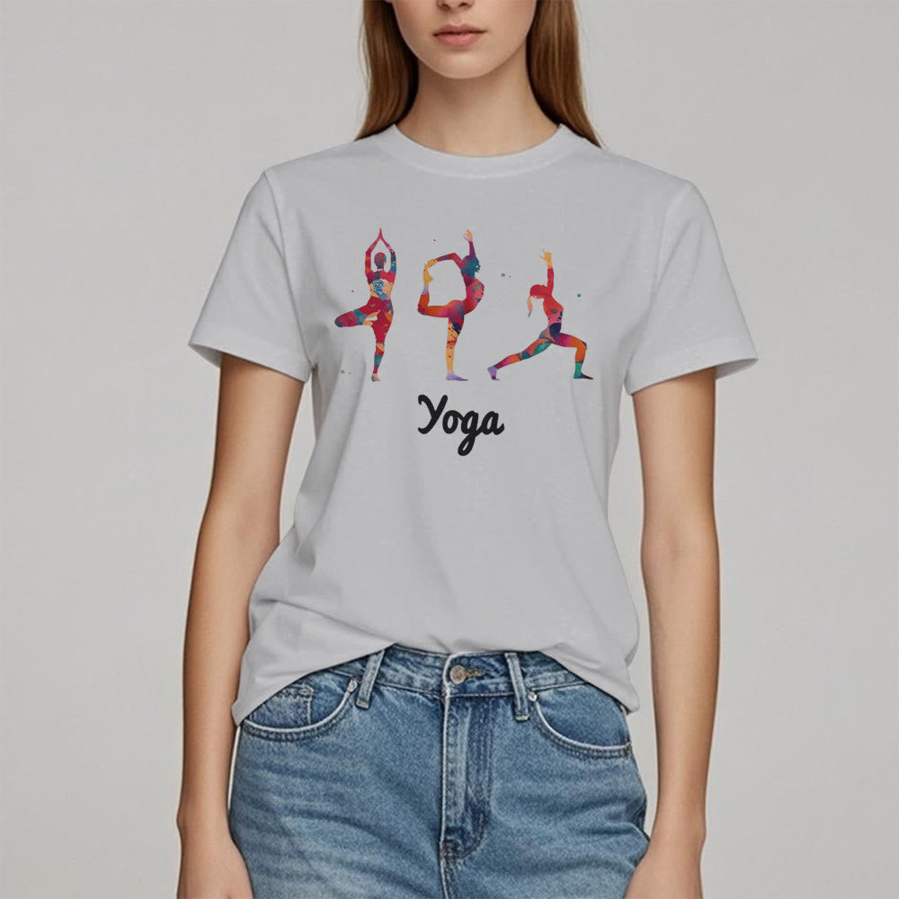 T-shirt imprimé coloré pour femme avec postures de yoga Olivenorma