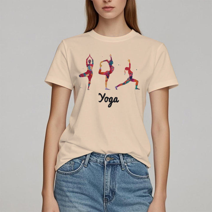 T-shirt imprimé coloré pour femme avec postures de yoga Olivenorma