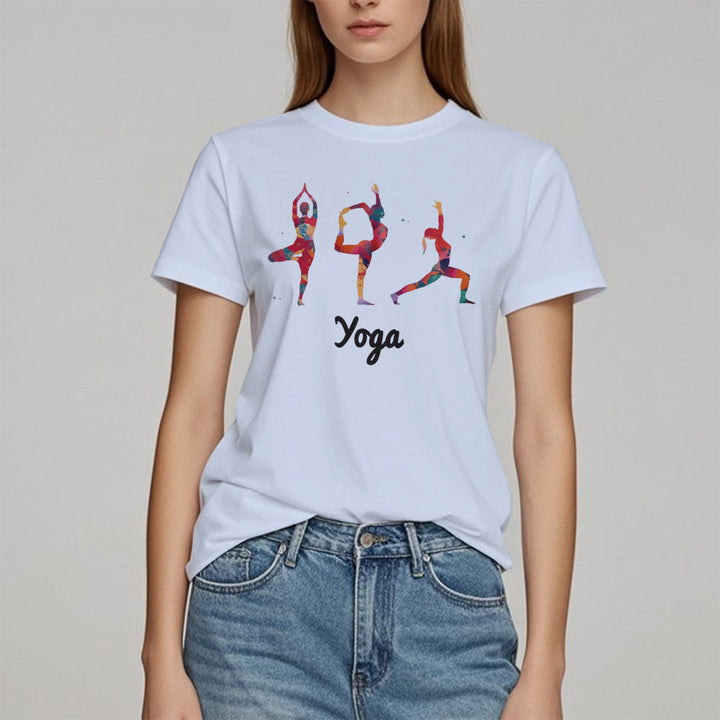 T-shirt imprimé coloré pour femme avec postures de yoga Olivenorma