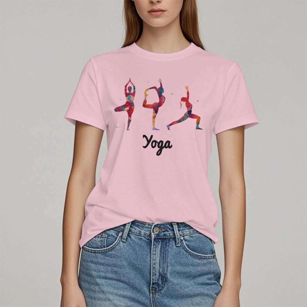 T-shirt imprimé coloré pour femme avec postures de yoga Olivenorma