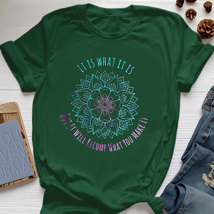 T-shirt Olivenorma « It Is What It Is » avec citation mandala