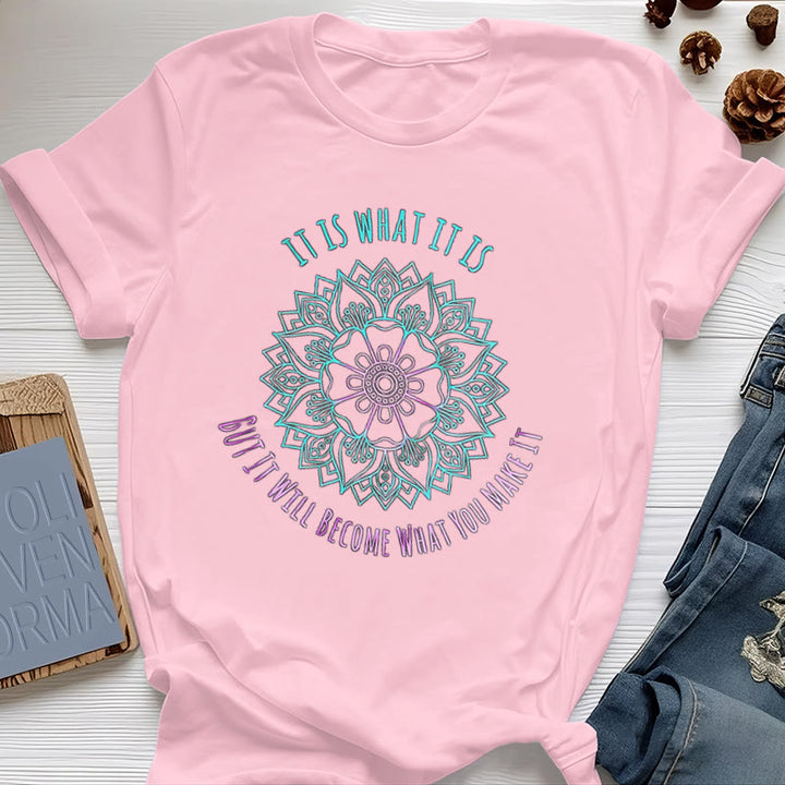 T-shirt Olivenorma « It Is What It Is » avec citation mandala