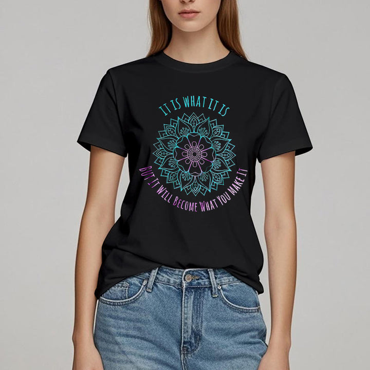 T-shirt Olivenorma « It Is What It Is » avec citation mandala