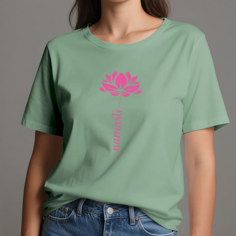 Olivenorma Namaste Lotus Yoga T-shirt en coton