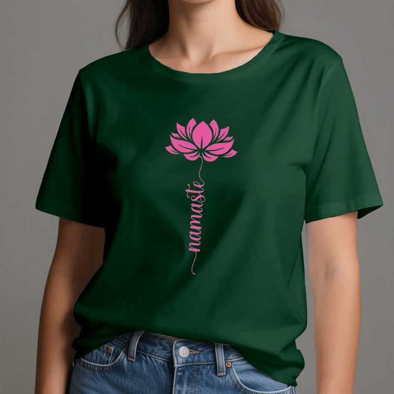 Olivenorma Namaste Lotus Yoga T-shirt en coton