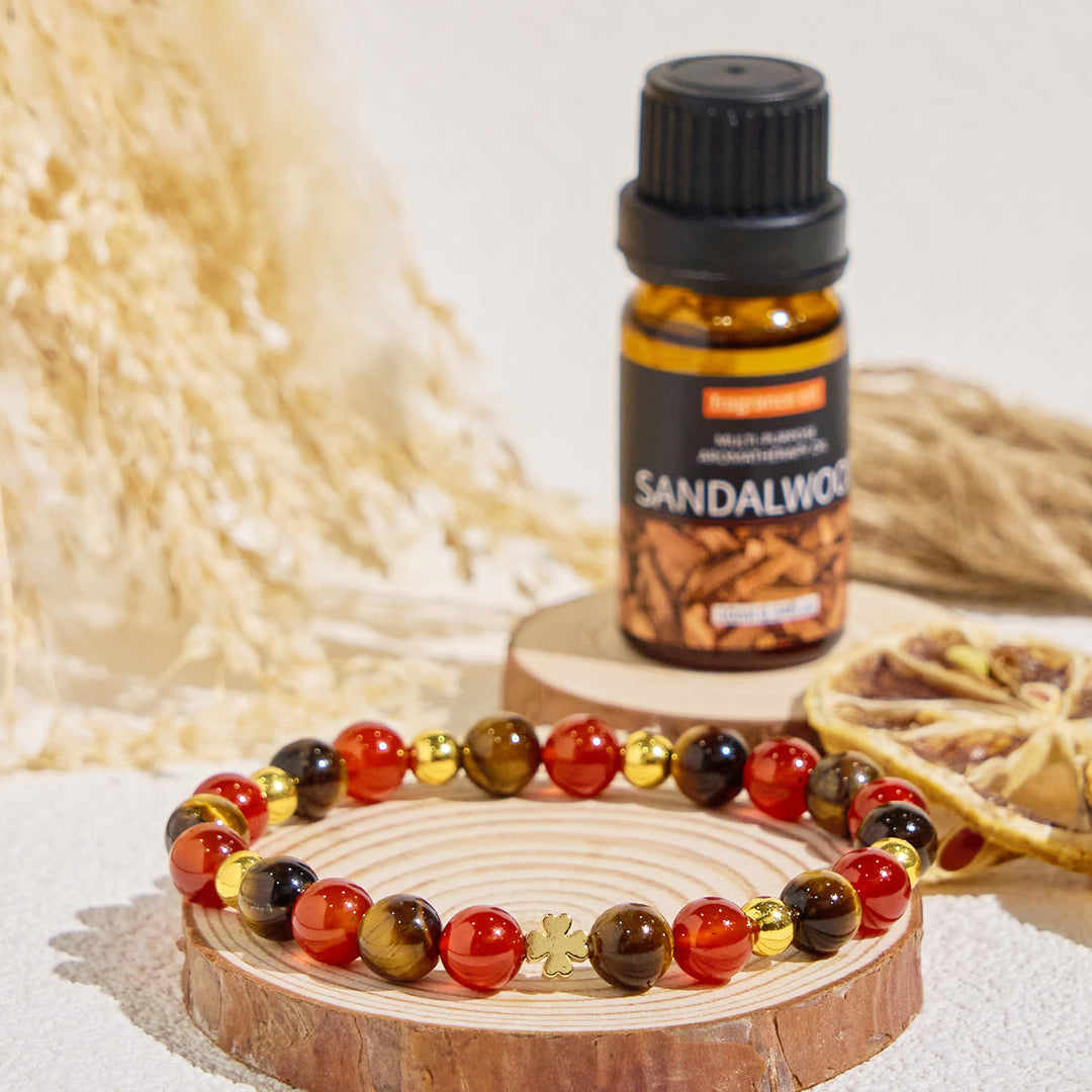 Bracelet Olivenorma « Lucky Clover » en œil de tigre et agate rouge, huile essentielle porte-bonheur - image 3