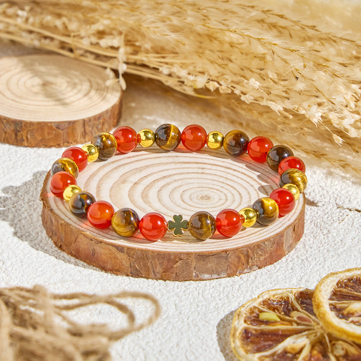 Bracelet Olivenorma « Lucky Clover » en œil de tigre et agate rouge, huile essentielle porte-bonheur - Bracelet uniquement - image 5