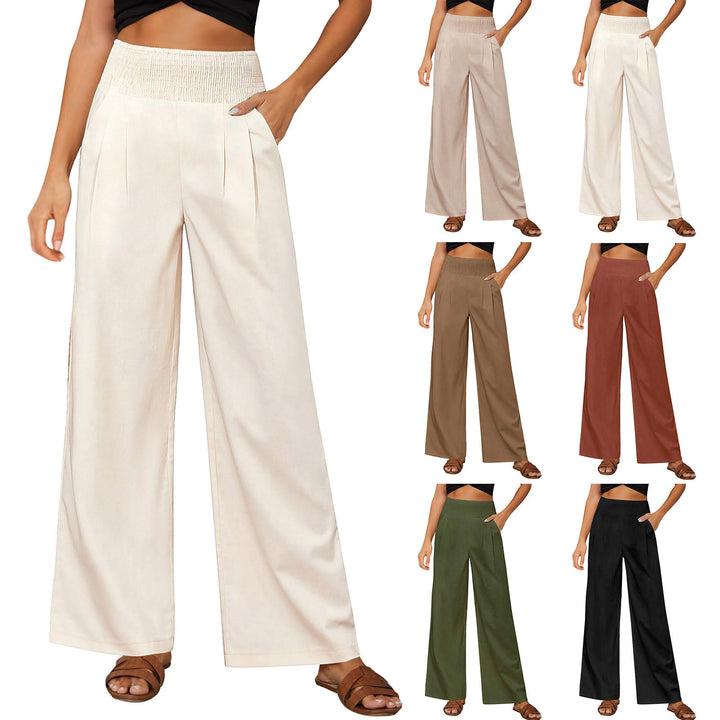 Pantalon de détente Olivenorma uni, coupe ample, taille haute, jambes larges, avec poches - image 32