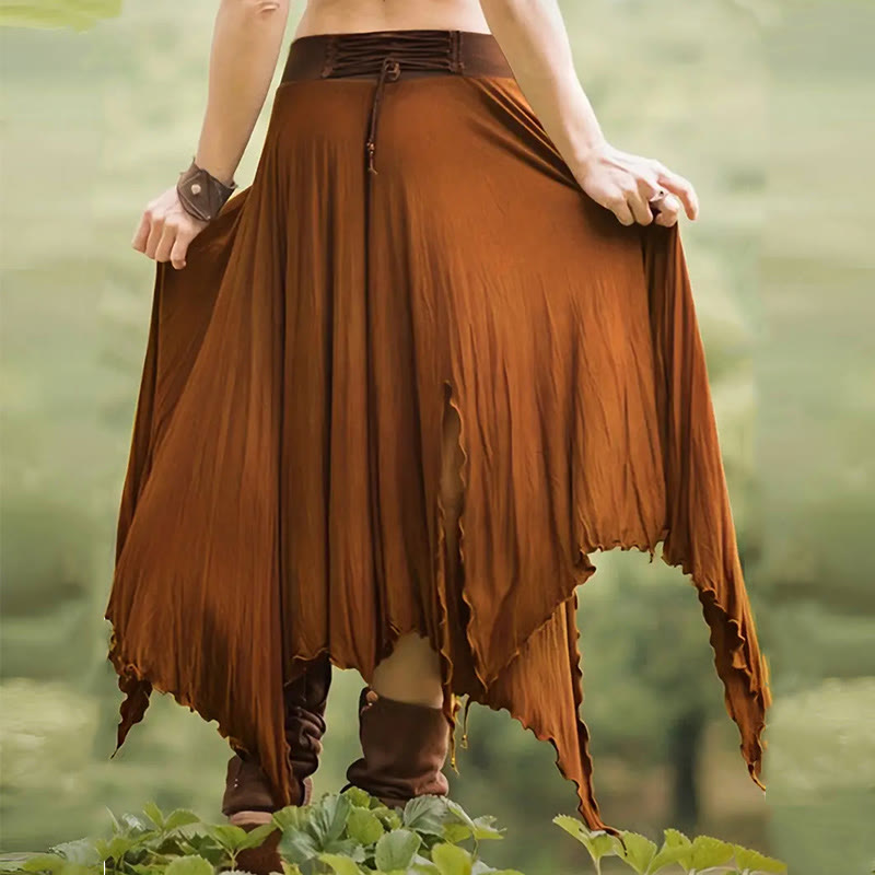 Robe mi-longue fendue style bohème Olivenorma à cordon de serrage - image 3