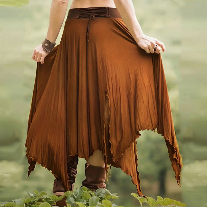 Robe mi-longue fendue style bohème Olivenorma à cordon de serrage - image 3