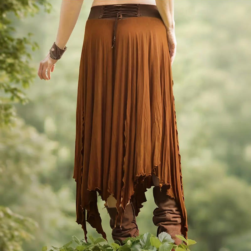 Robe mi-longue fendue style bohème Olivenorma à cordon de serrage - image 2