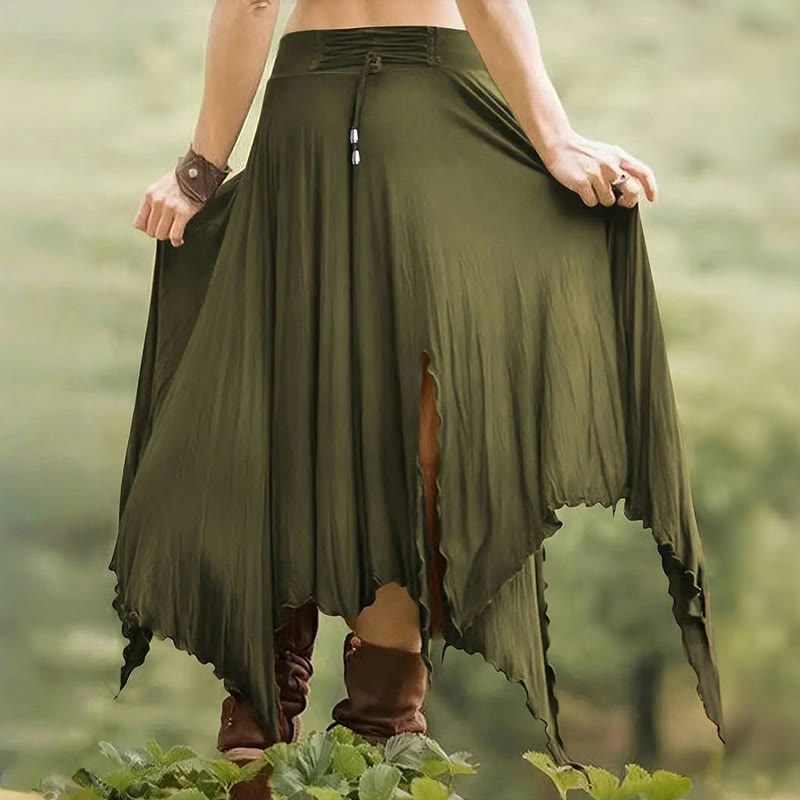 Robe mi-longue fendue style bohème Olivenorma à cordon de serrage - image 21