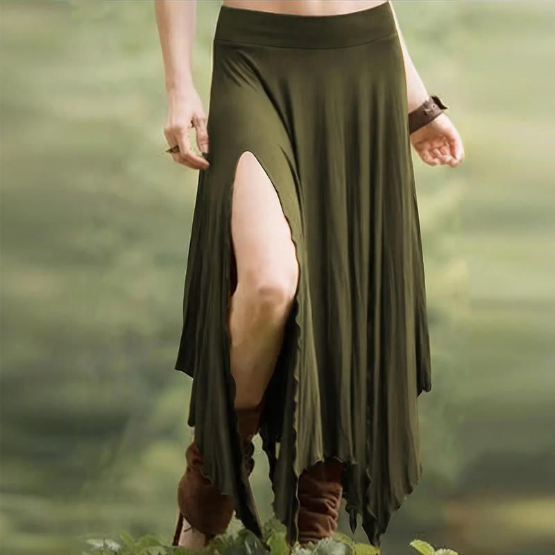 Robe mi-longue fendue style bohème Olivenorma à cordon de serrage - Vert - XXL - image 19