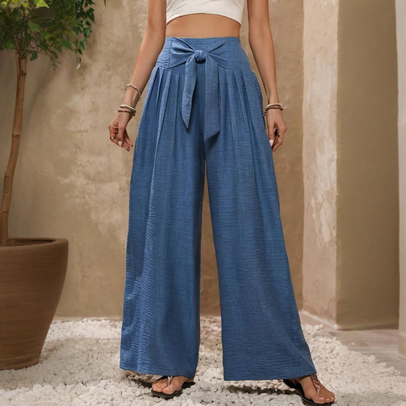 Pantalon ample taille haute à jambes larges et ajustable Olivenorma pour femme - image 5