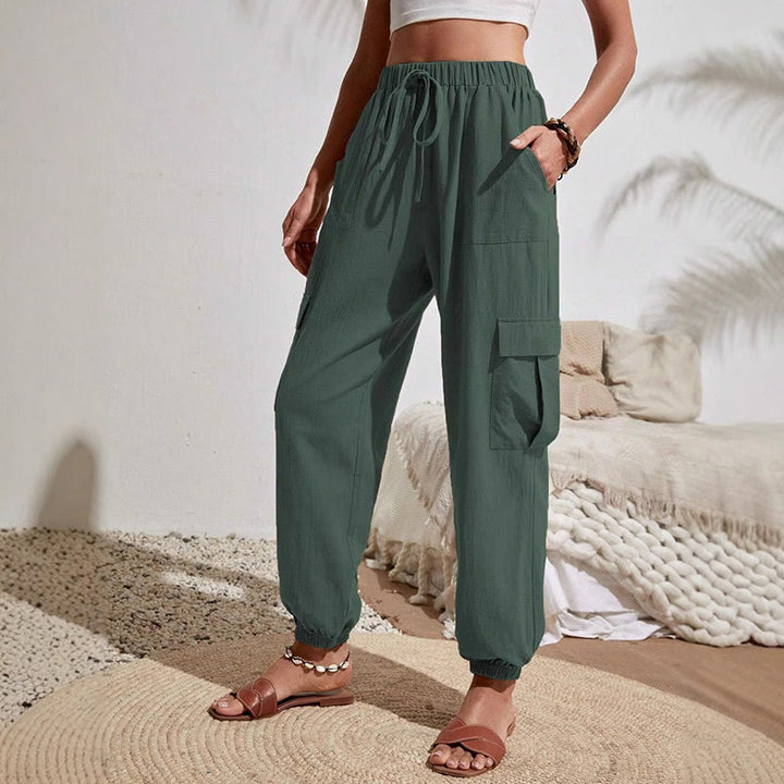 Pantalon cargo de randonnée taille haute à cordon de serrage pour femme Olivenorma - Vert de mer - XL - image 11