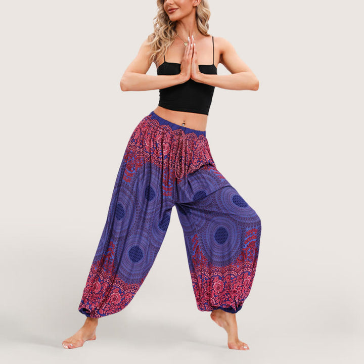 Pantalon sarouel à taille élastique Olivenorma Vibrant Boho Mandala pour femme