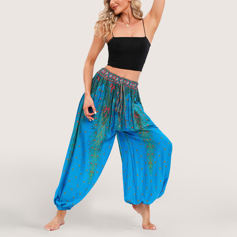 Pantalon sarouel taille élastique style bohème imprimé céleste Olivenorma pour femme