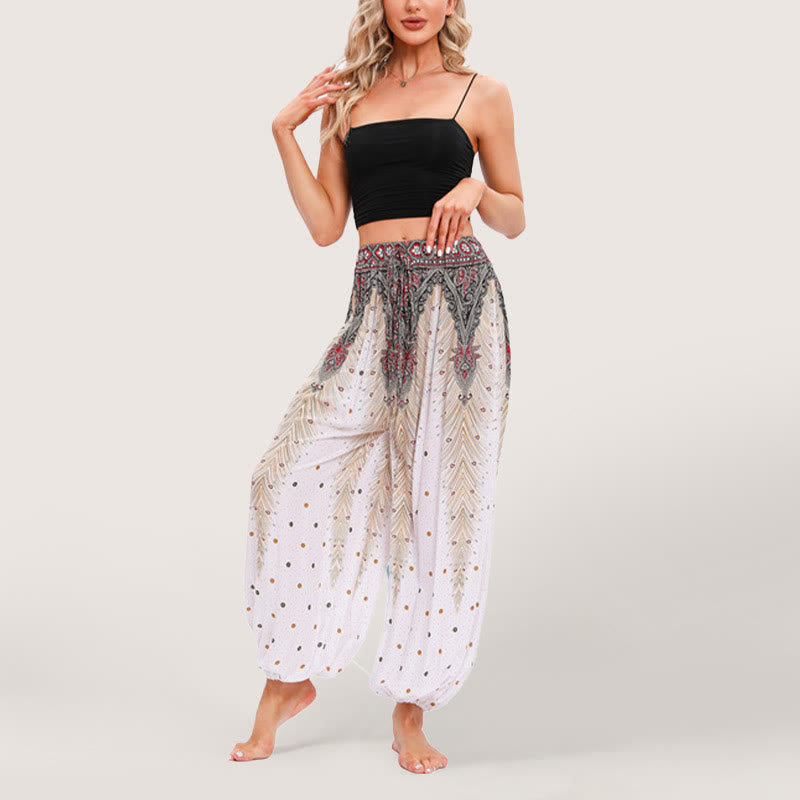 Pantalon sarouel taille élastique style bohème imprimé céleste Olivenorma pour femme