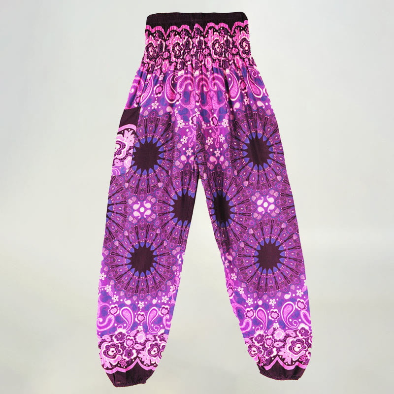 Pantalon sarouel en viscose à taille élastique imprimé flocons de neige mandala Olivenorma pour femme