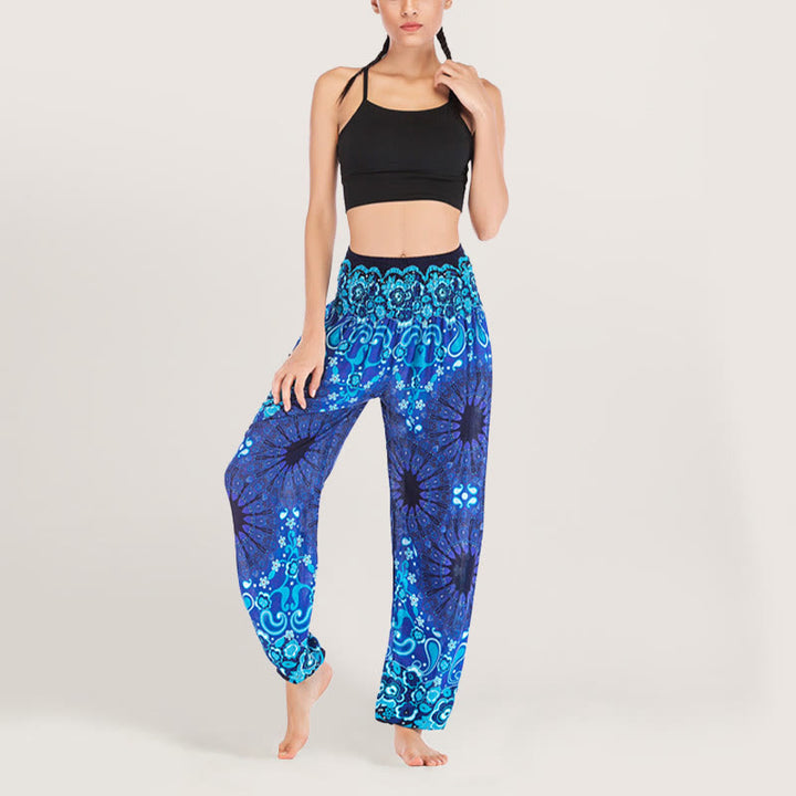 Pantalon sarouel en viscose à taille élastique imprimé flocons de neige mandala Olivenorma pour femme