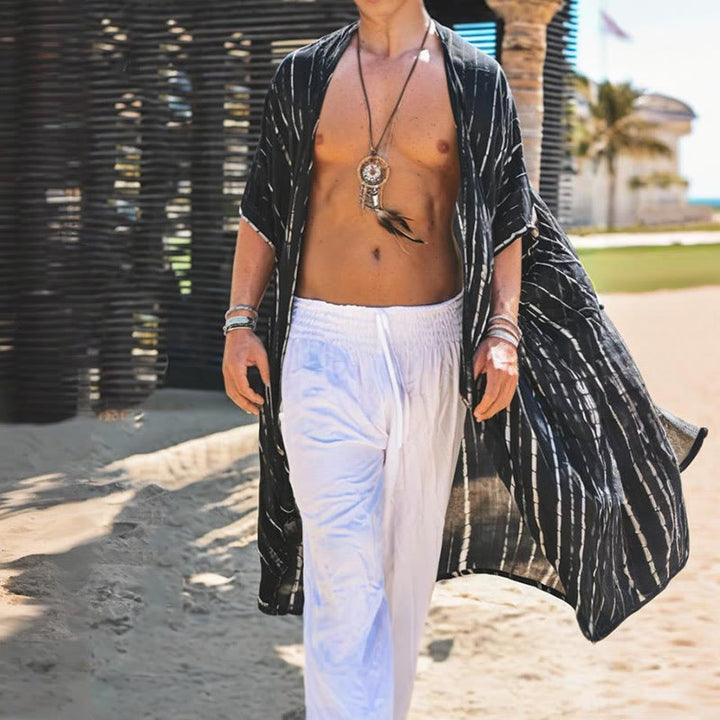 Cardigan de plage ample à rayures noires et blanches Olivenorma pour homme - image 3