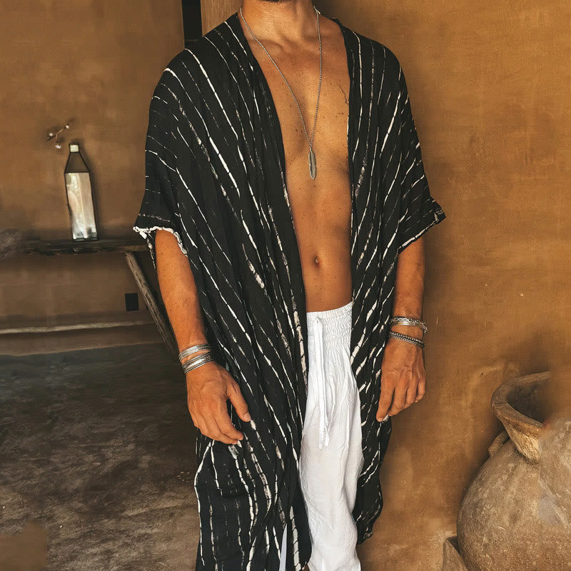 Cardigan de plage ample à rayures noires et blanches Olivenorma pour homme - 2XL - image 1