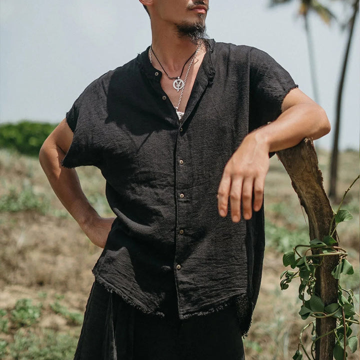 Chemises boutonnées décontractées à manches courtes pour hommes Olivenorma - Noir - 3XL - image 2