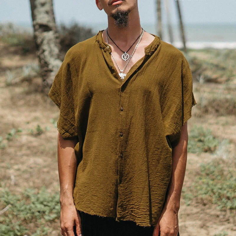 Chemises boutonnées décontractées à manches courtes pour hommes Olivenorma - Brun - 3XL - image 3