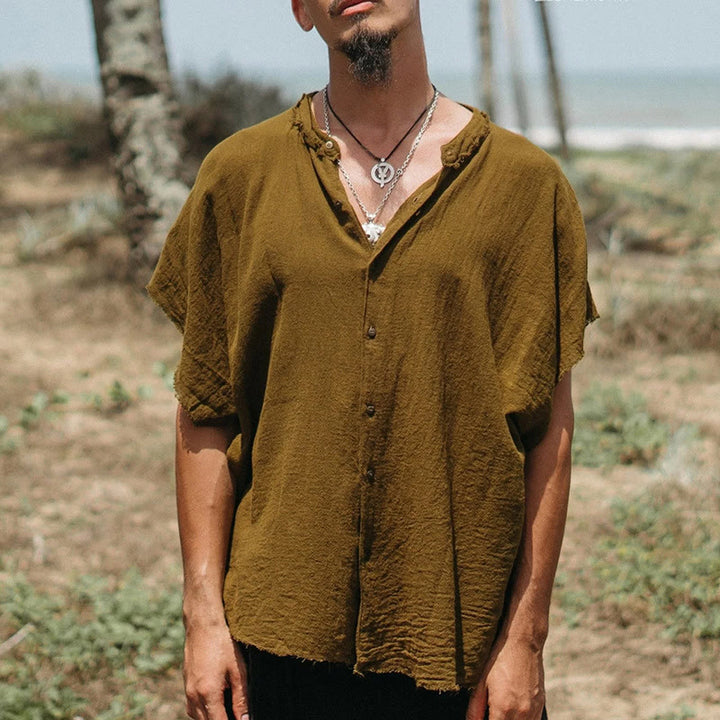 Chemises boutonnées décontractées à manches courtes pour hommes Olivenorma - Brun - 3XL - image 3