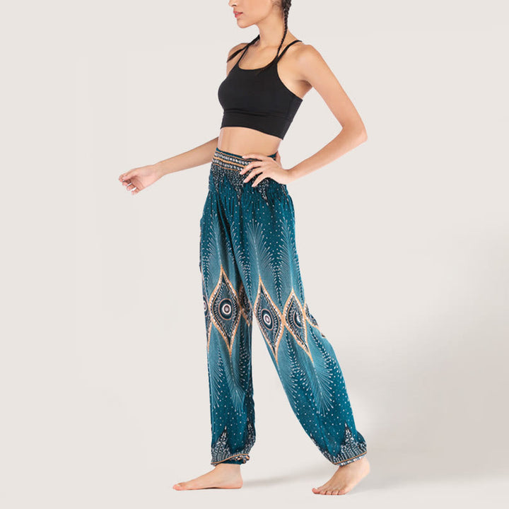 Pantalon sarouel taille élastique en viscose style bohème mandala Olivenorma pour femme