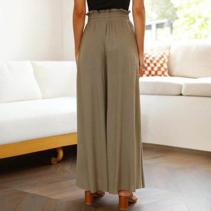 Pantalon palazzo décontracté taille haute uni Olivenorma pour femme avec poches - image 23