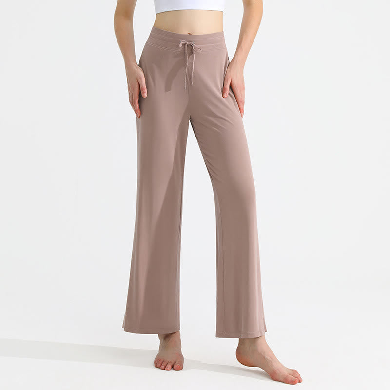 Pantalon de yoga droit drapé uni Olivenorma pour femme avec cordon de serrage