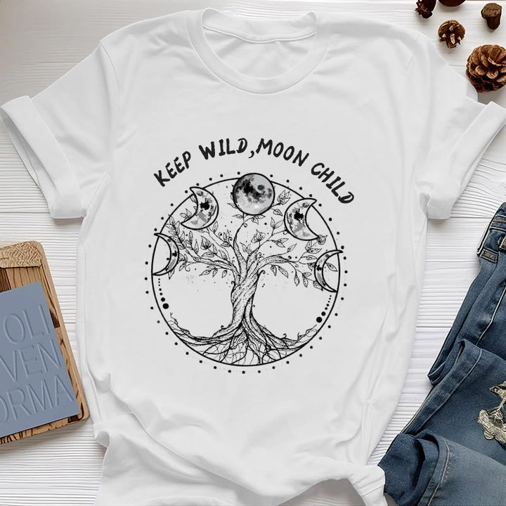 T-shirts Olivenorma « KEEP WILD, MOON CHILD » Arbre de vie Phases de lune - Blanc - 2XL - image 1