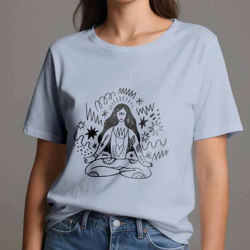 T-shirt Olivenorma Graffiti Line Drawing Yoga Girl