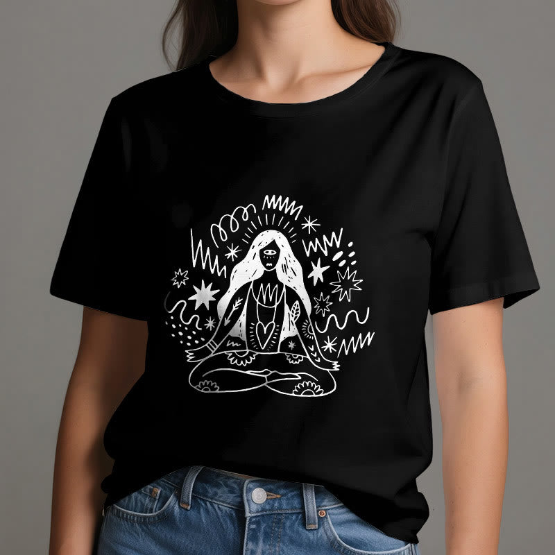 T-shirt Olivenorma Graffiti Line Drawing Yoga Girl