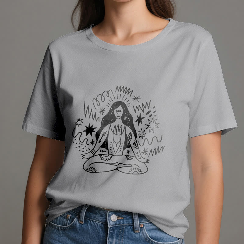 T-shirt Olivenorma Graffiti Line Drawing Yoga Girl