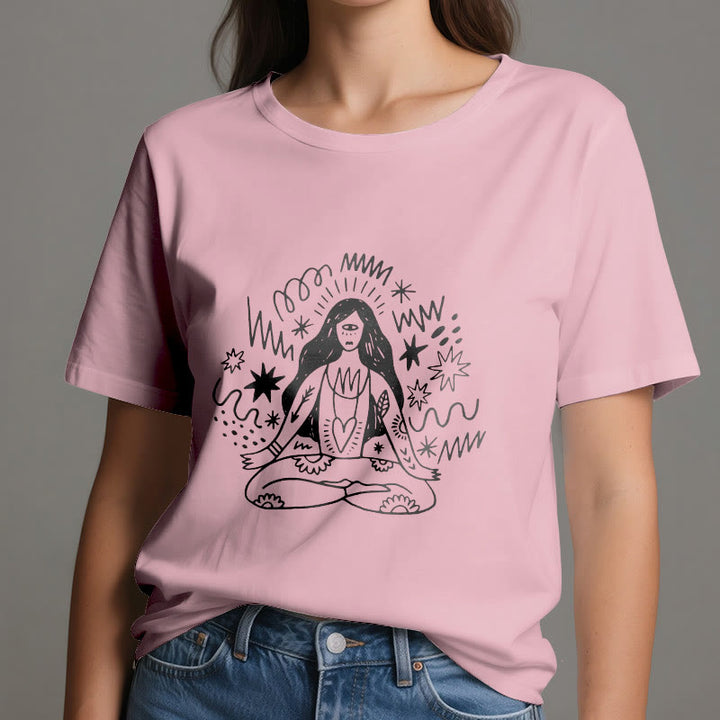 T-shirt Olivenorma Graffiti Line Drawing Yoga Girl