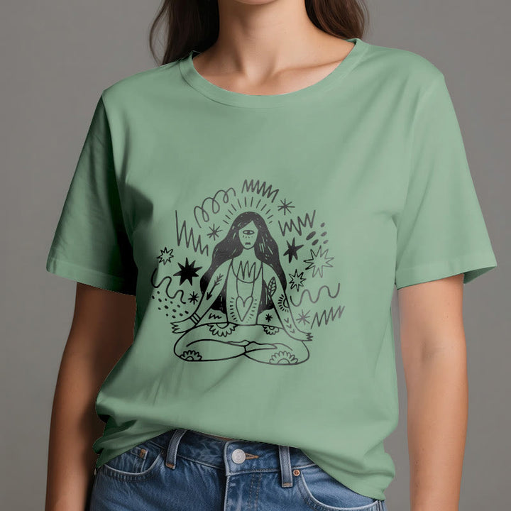 T-shirt Olivenorma Graffiti Line Drawing Yoga Girl