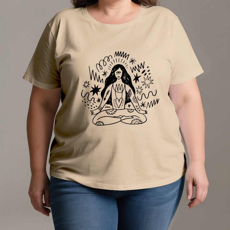 T-shirt Olivenorma Graffiti Line Drawing Yoga Girl