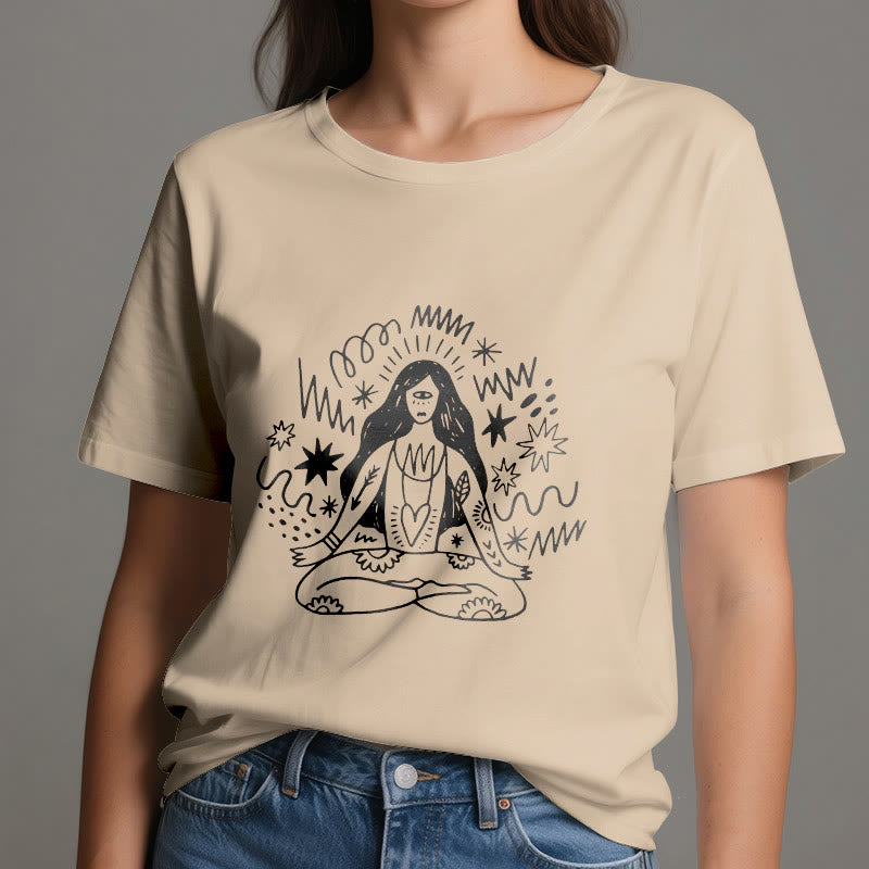 T-shirt Olivenorma Graffiti Line Drawing Yoga Girl